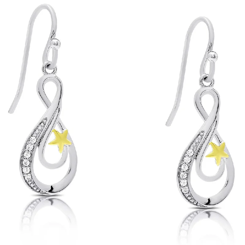 Dolce Giavonna Sterling Silver Cubic Zirconia Infinity Design Dangle Earrings