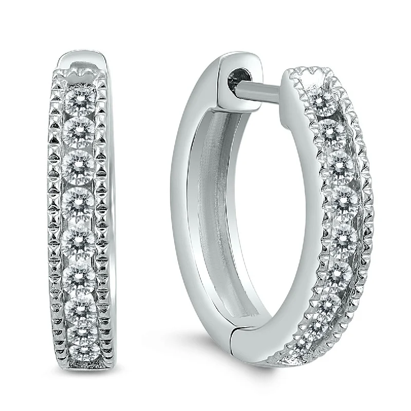 Marquee 1/4 Carat TW Small Diamond Channel Set Huggie Hoop Earrings in 10K White Gold