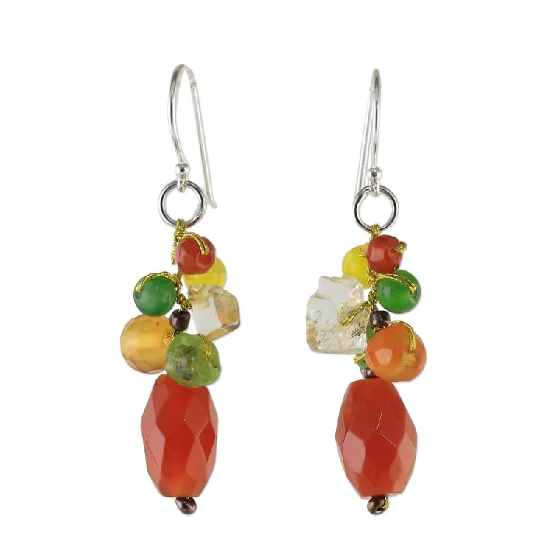 Handmade Carnelian Dangle Earrings, 'Wistful Memory' (Thailand)