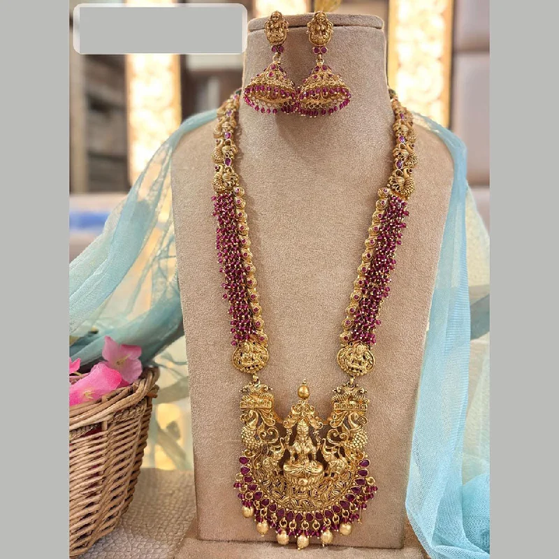 Jewel Addiction Gold Plated Pota Stone And Pearls Temple Long Necklace Set