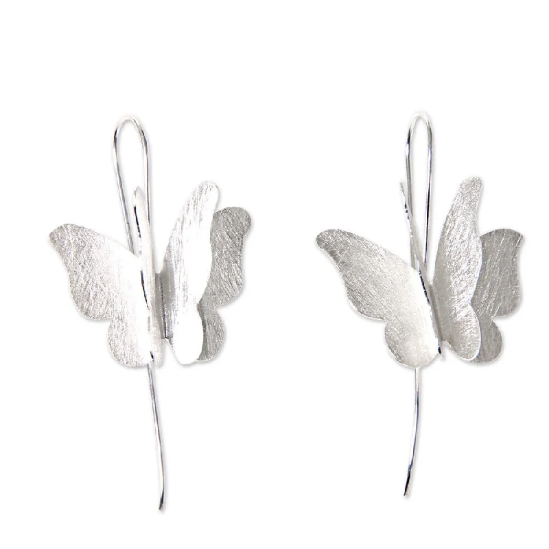 Sterling Silver Drop Earrings, 'Silver Butterfly' (Indonesia) - 1.5*1.2