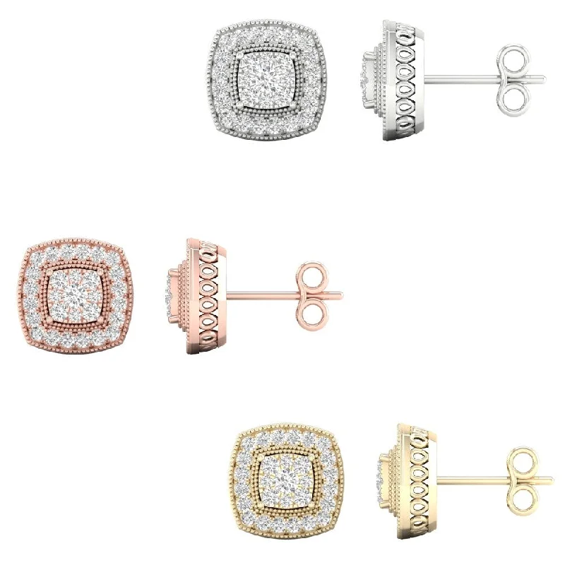 10k Gold 1/2ct TDW Diamond Halo Stud Earrings by De Couer