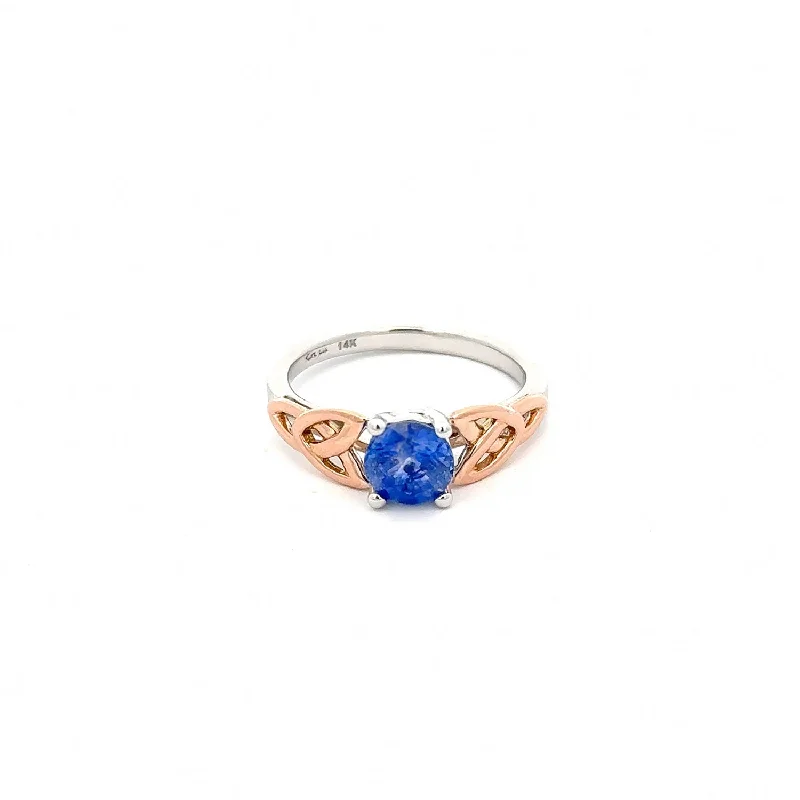 14k White and Rose Gold with 1.18 Blue Sapphire Trinity Ring