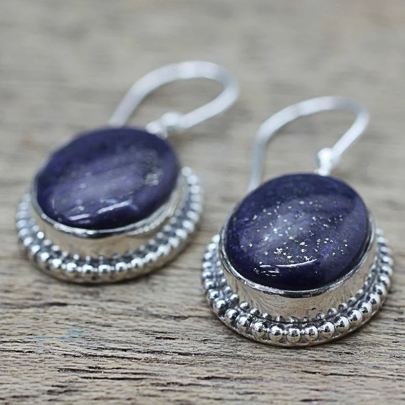 Handmade Blue Royalty Sterling Silver Lapis Lazuli Earrings (India) - 1.4*0.6