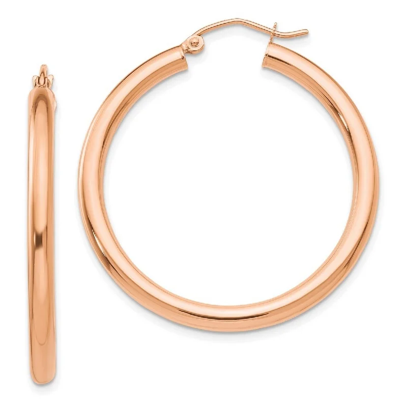 Curata 14k Rose Gold Polished 3mm Hoop Earrings - 34x34mm