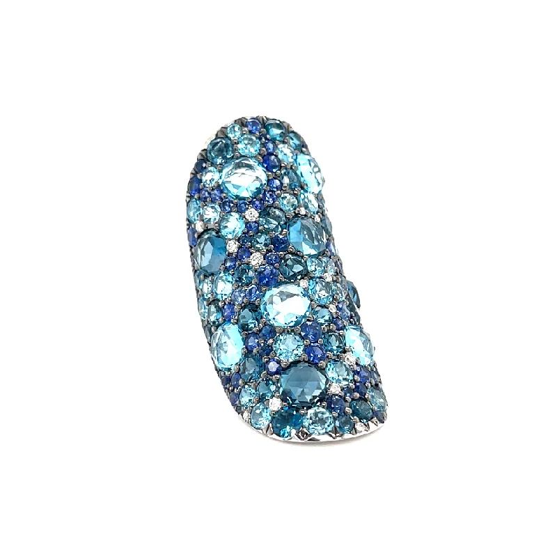 Caviar Blue Sapphire and Blue Topaz Ring