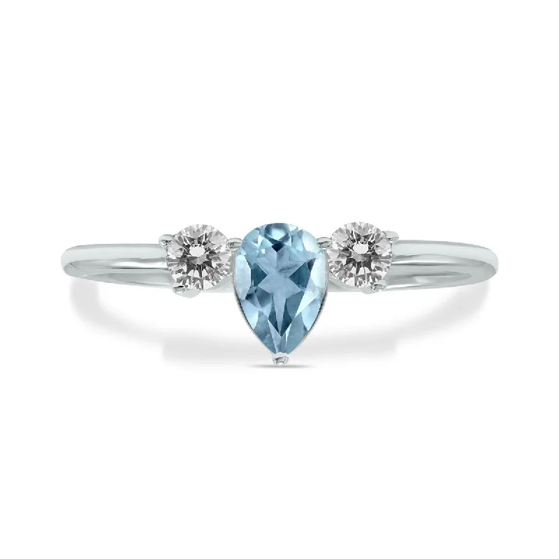 Marquee Jewels 1/2 Carat TW Pear Shape Aquamarine and Diamond Ring in 10K White Gold