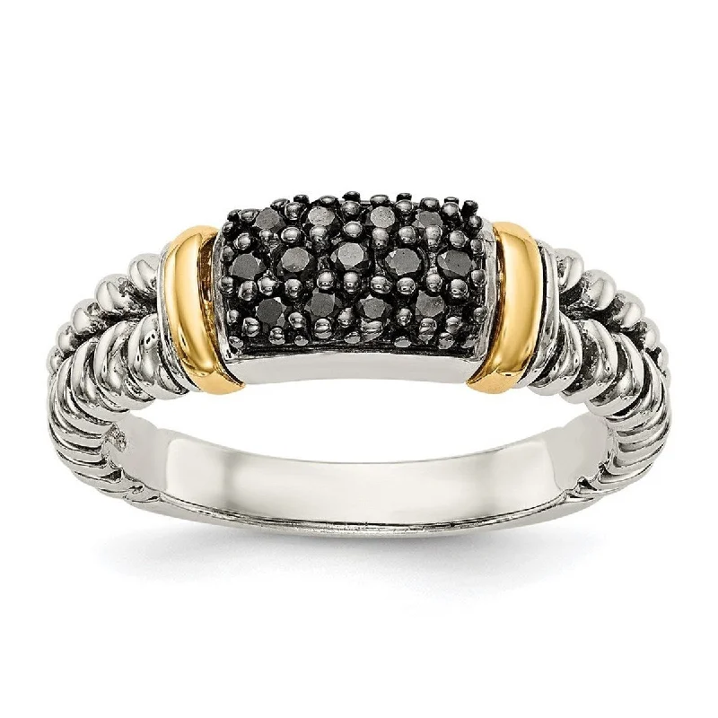 Curata 925 Sterling Silver Textured Polished With 14k 1/8ct. Black Diamond Ring