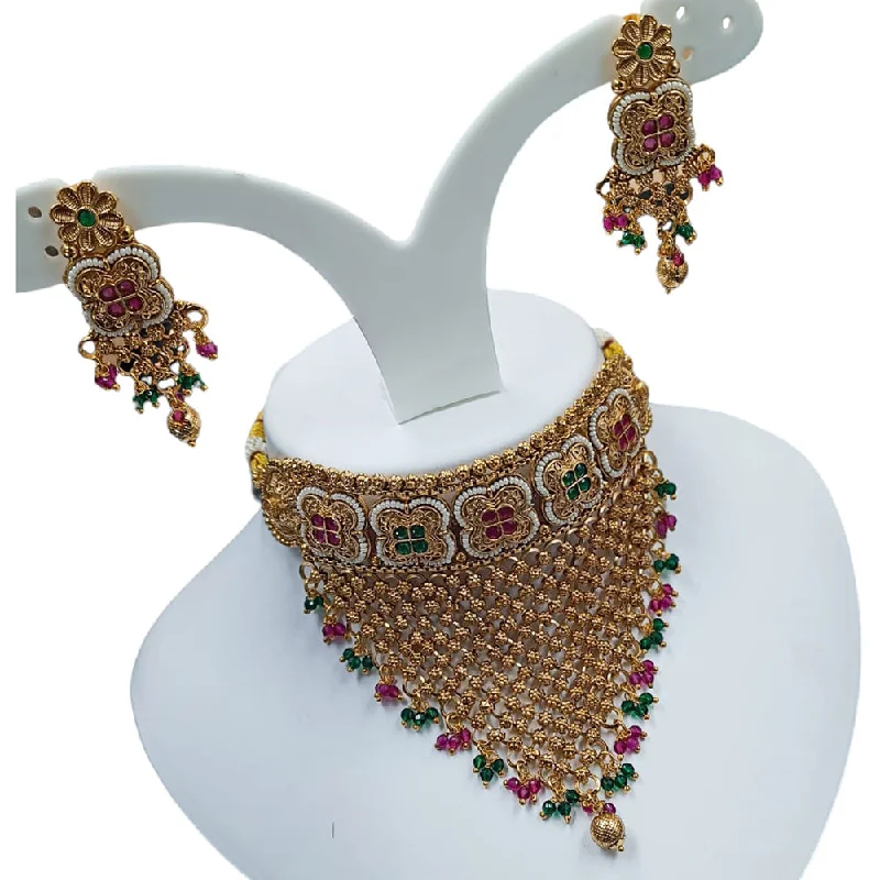 Padmawati Bangles Copper Gold Pota Stone And Beads Necklace Set