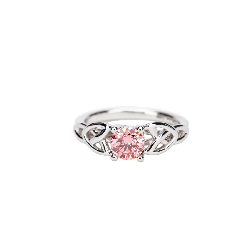 14k White Gold Certified Lab Grown Pink Diamond Celtic Trinity Ring