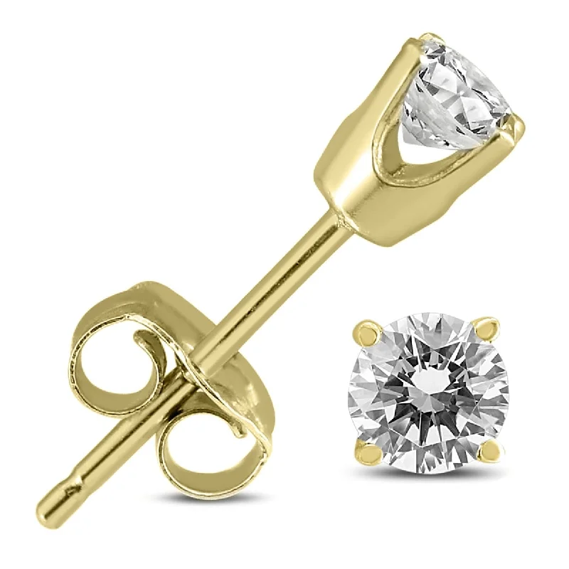 Marquee Certified (H-I Color, SI1-SI2 Clarity) 3/8 Carat TW Round Diamond Solitaire Stud Earrings In 14K Yellow Gold