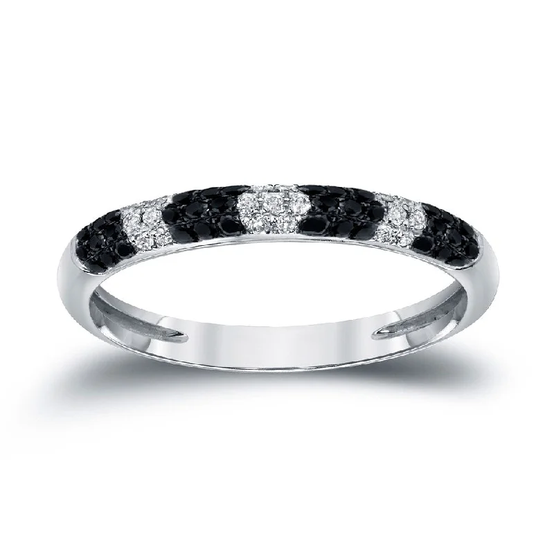 Auriya Multi-Row Pave Black and White Diamond Ring 1/4ct TDW 14k White Gold