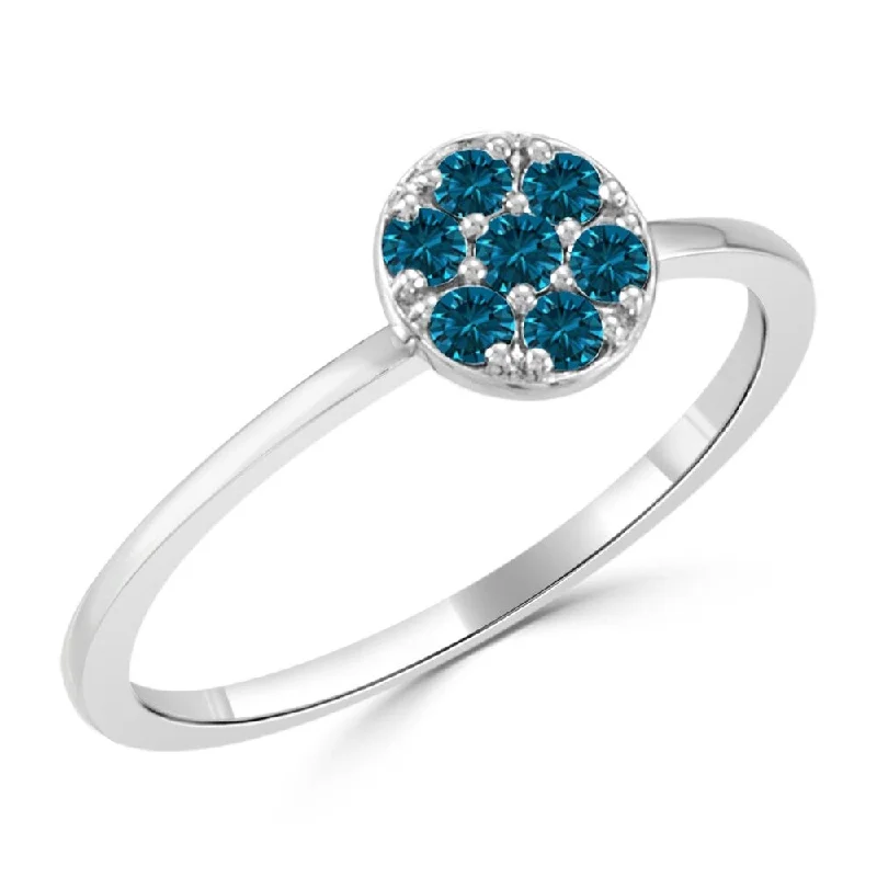 Auriya 1/5ctw Petite Ultra-Thin Stackable Halo Blue Diamond Ring 10k Gold