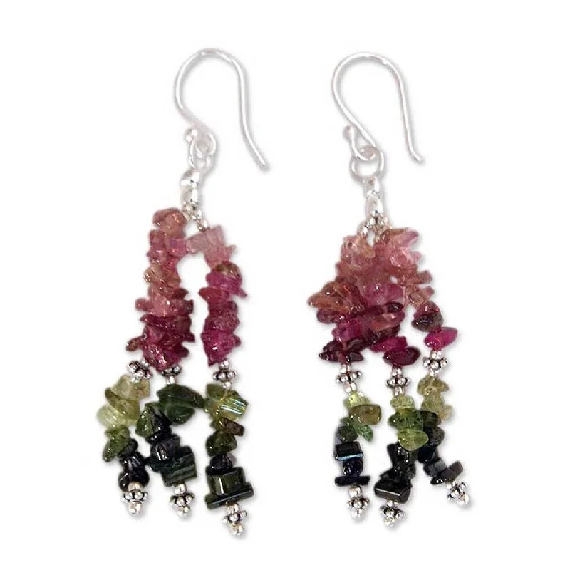 Handmade Sterling Silver Rejoice Tourmaline Waterfall Earrings (India)