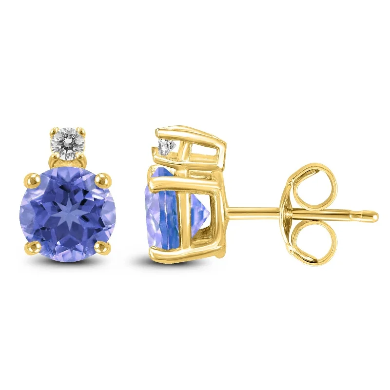 Marquee 14K Yellow Gold 4MM Round Tanzanite and Diamond Earrings