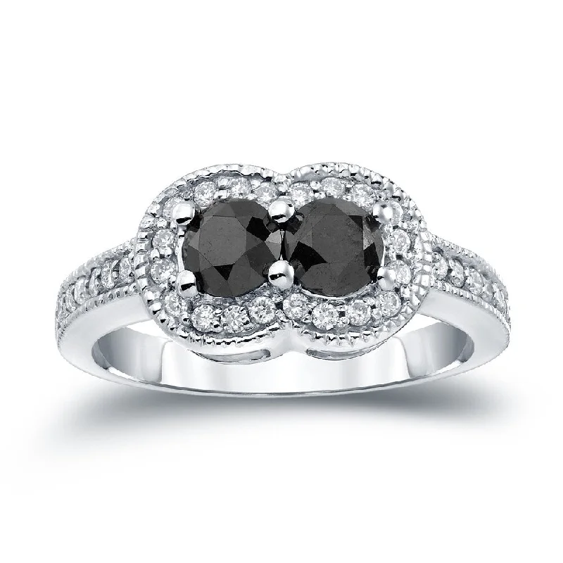 14k Gold Modern Round 1ct TDW 2-Stone Black Diamond Ring by Auriya