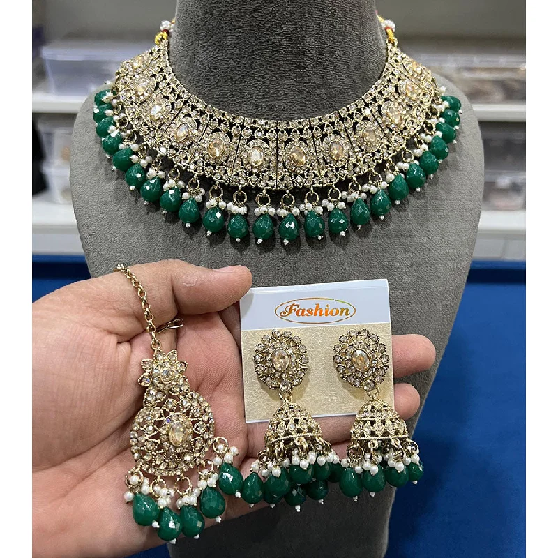 Hira Collections Gold Plated Crystal Stone And Beads Necklace Set