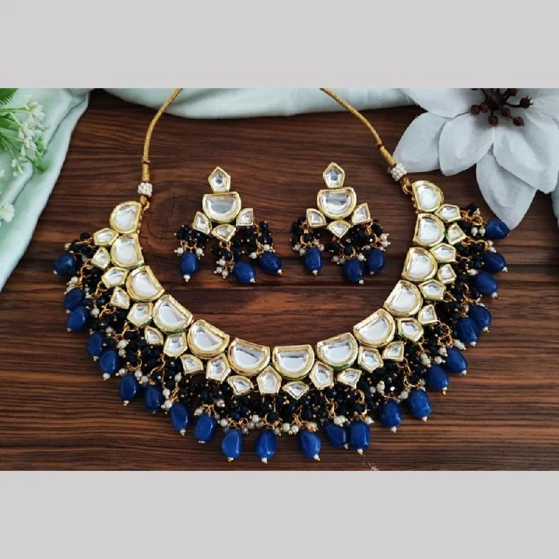 FS Collection Gold Plated Kundan Stone And Beads Necklace Set