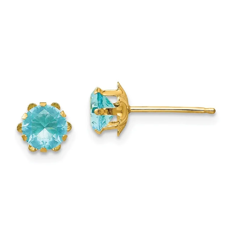 14k Yellow Gold Synthetic Gemstone Stud Earrings (L-5 mm, W-5 mm)