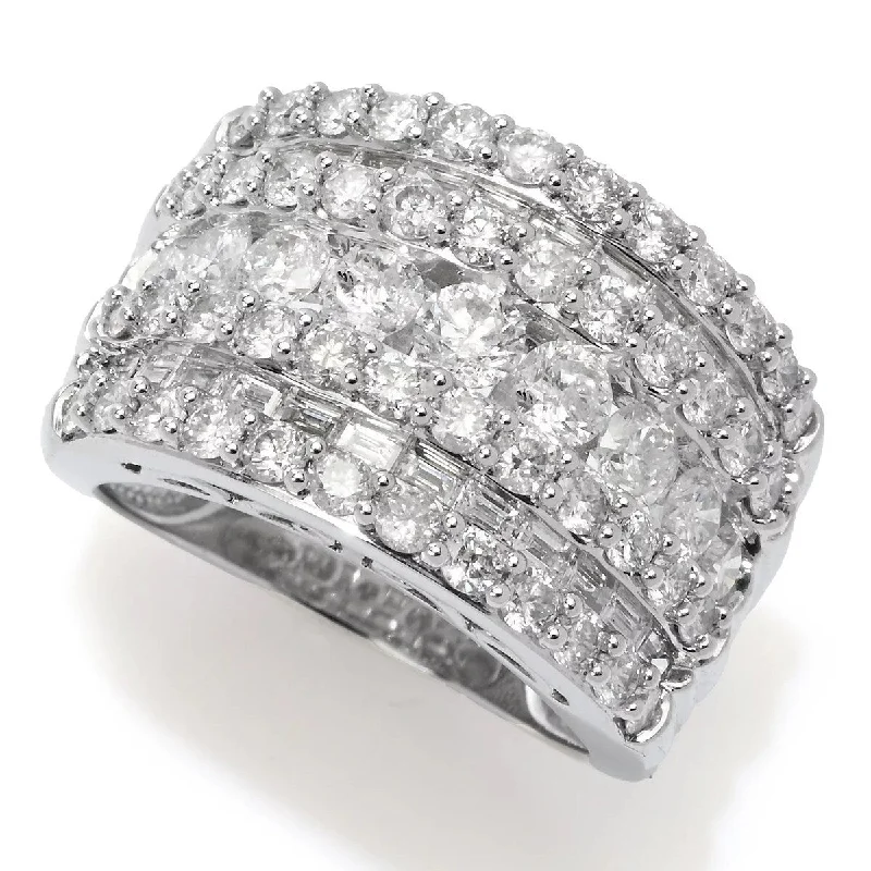 14K White Gold 3.01ctw Tapered Baguette & Round Diamond Ring