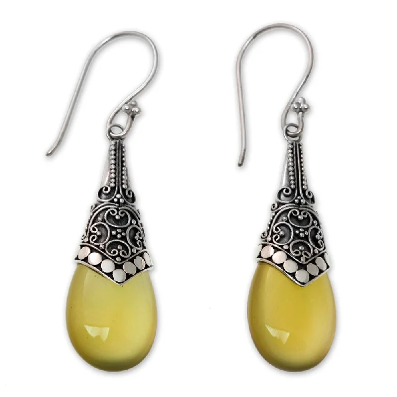 Handmade Puncak Jaya in Yellow Chalcedony Earrings (Indonesia) - 1.9*0.5