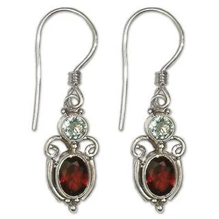 NOVICA Sterling Silver 'Fire and Ice' Garnet Topaz Earrings - Red