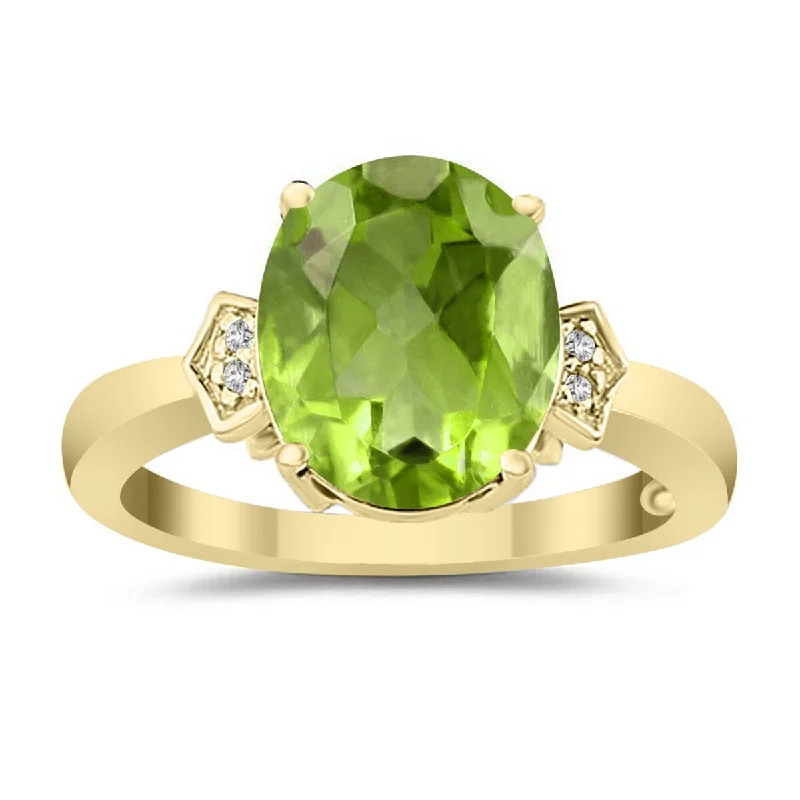 Marquee Jewels Peridot & Diamond Ring in 10k Yellow Gold