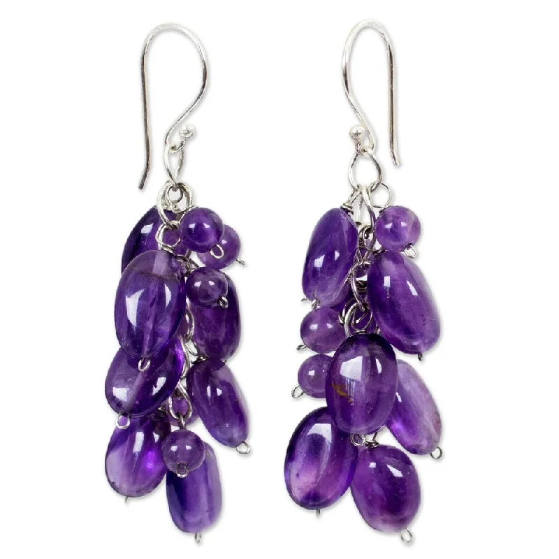 NOVICA Handmade Sterling Silver Amethyst Clouds Dangling Earrings (Thailand) - Purple