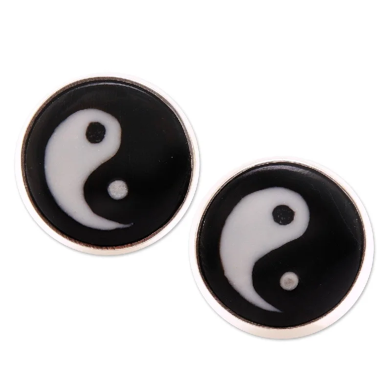 NOVICA Cosmic Balance, Bone stud earrings - 0.4L*0.4W