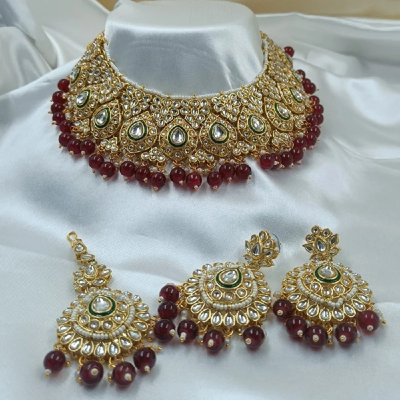 Gehana Mahal Gold Plated Kundan And Pearl Necklace Set