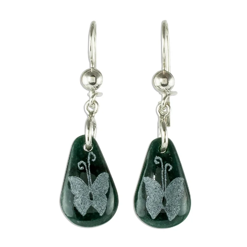 NOVICA Living Nature - Butterfly, Jade dangle earrings - 1.7*0.5