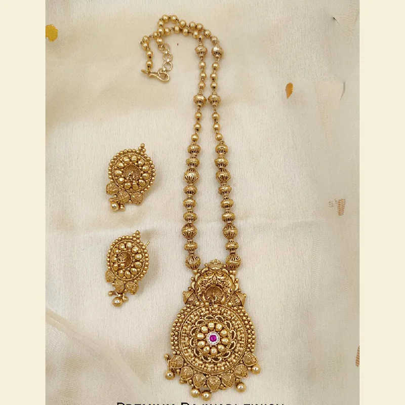 Jewel Addiction Copper Rajwadi Finish Pota Stone Long Necklace Set