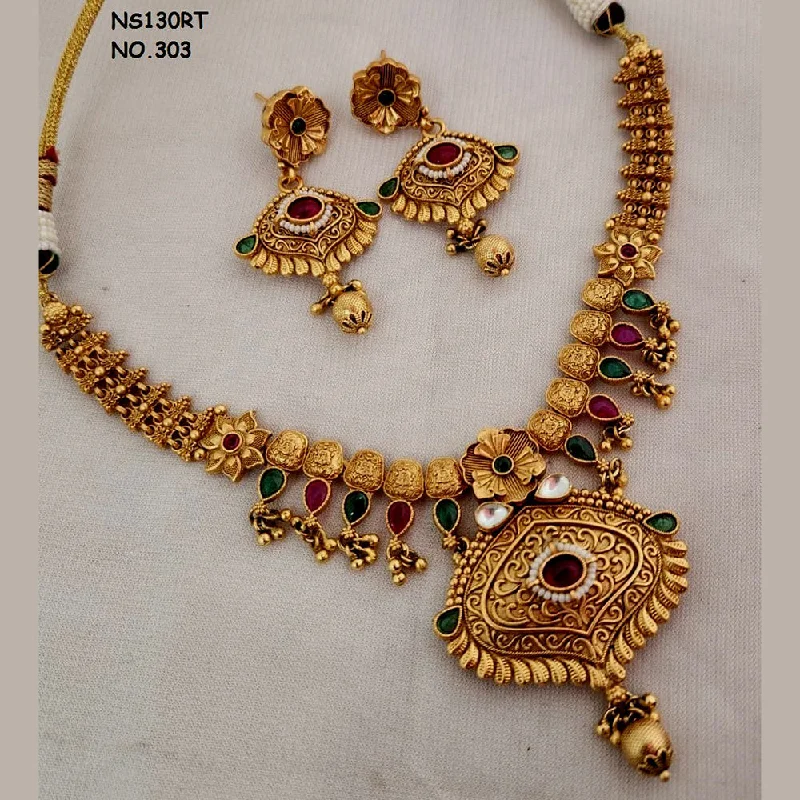 Kala Creation Copper Gold Plated Pota Stone Necklace Set