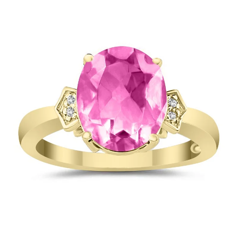 Marquee Jewels Pink Topaz & Diamond Ring in 10k Yellow Gold