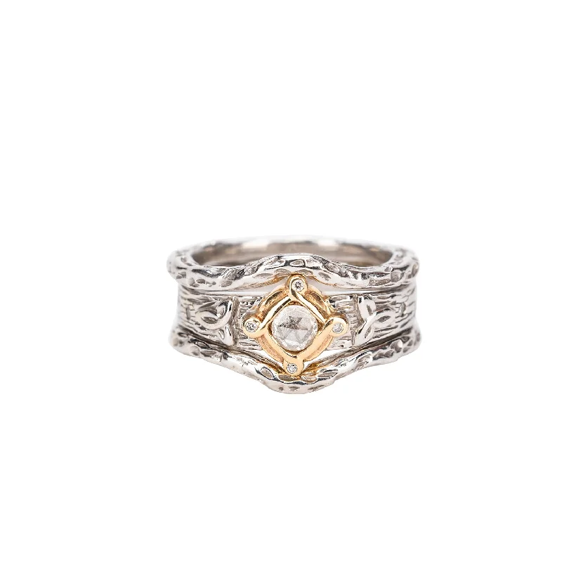 10k White and Yellow Gold Rocks 'n Rivers Diamond 3 Piece Ring