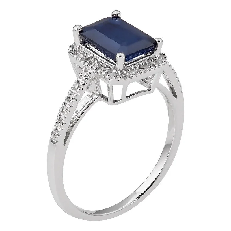 Viducci 10k White Gold Genuine Emerald-cut Sapphire and Diamond Ring