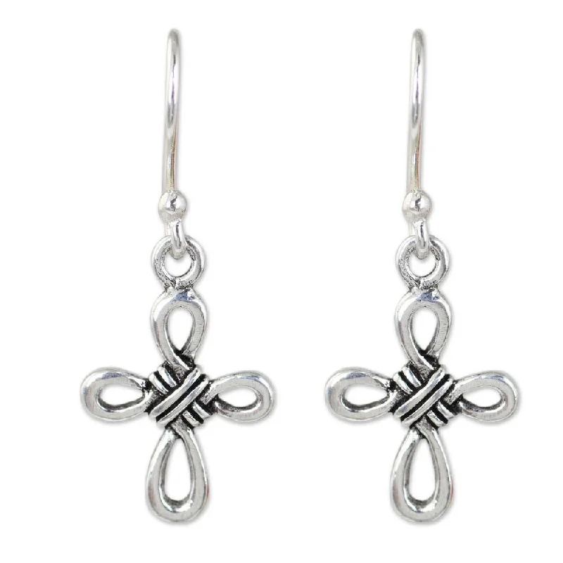 Handmade Sterling Silver 'Knotted Cross' Earrings (Thailand)