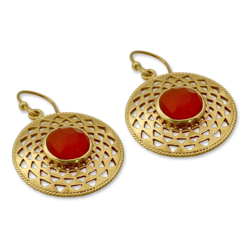 Handmade Gold Overlay 'Jaipur Sunshine' Onyx Earrings (India)