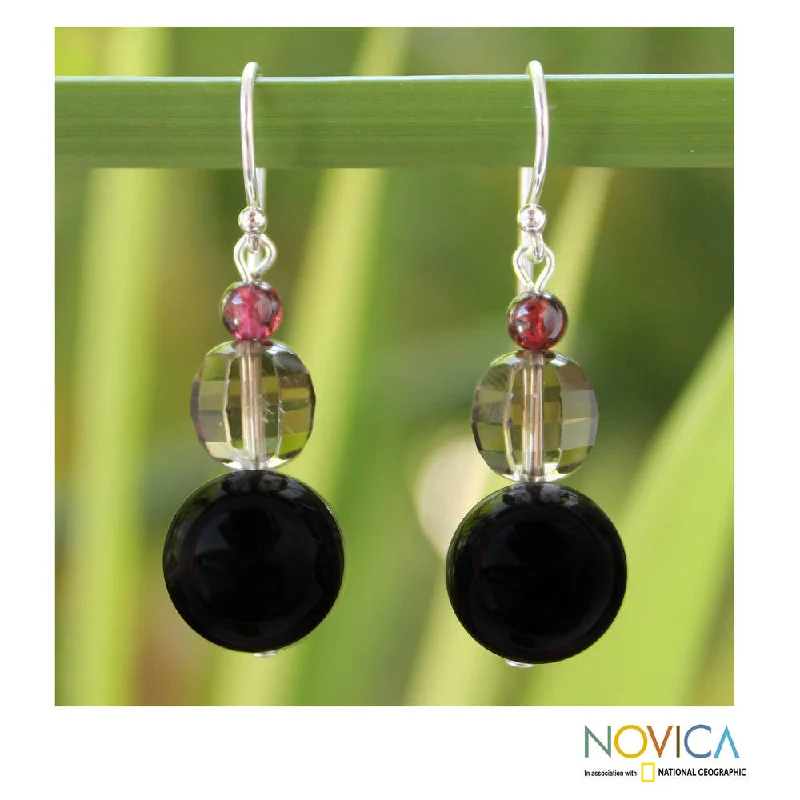 Handmade Sterling Silver 'Red Carpet' Garnet Smoky Quartz Earrings (Thailand)