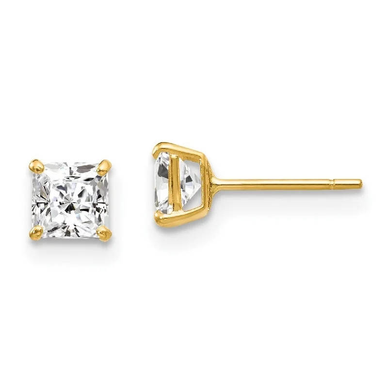 Curata 14k Yellow Gold Polished CZ Cubic Zirconia Stud Post Earrings - 4x4mm Wide