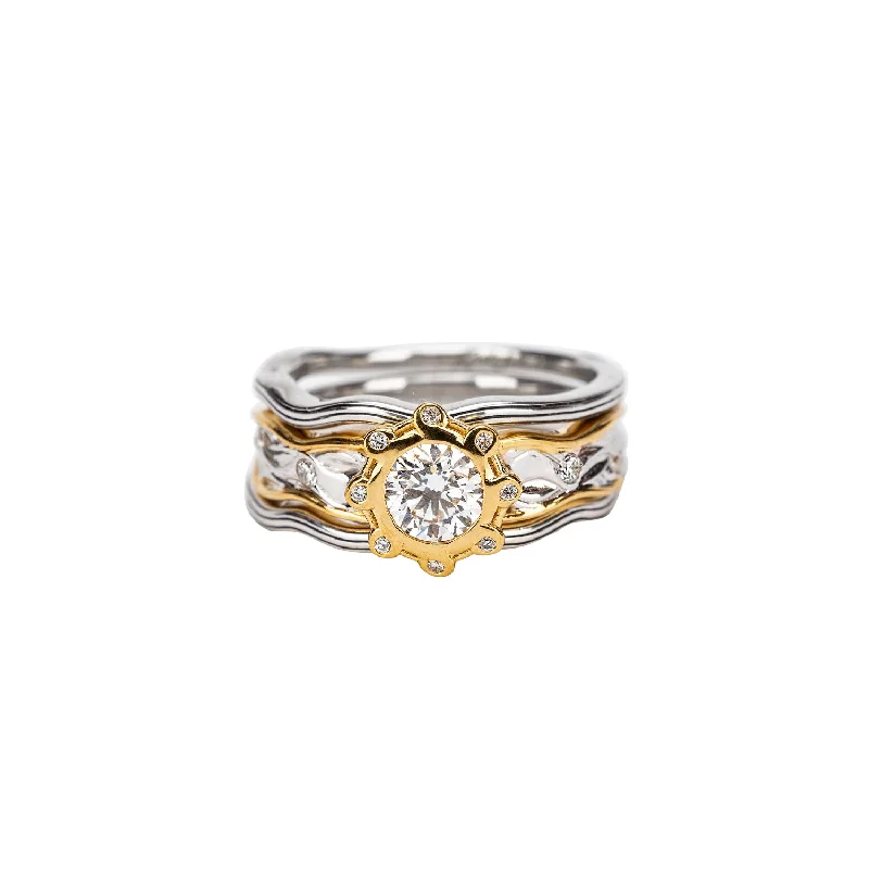 Silver And 10k Gold Rocks 'n Rivers 3 Piece Ring - White Moissanite