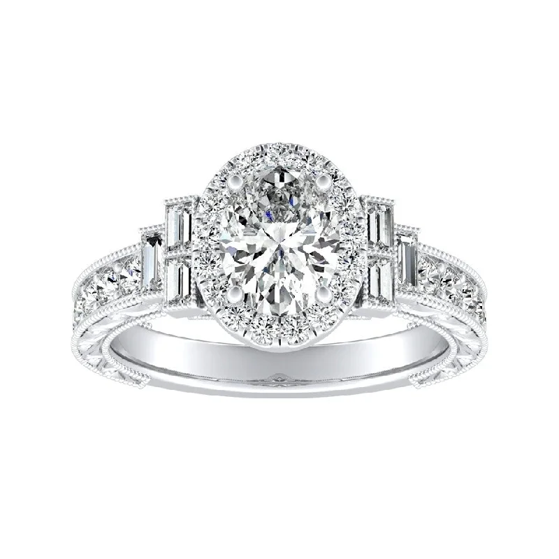 Auriya Platinum Vintage Art Deco Oval-cut Halo Diamond Ring 1 1/4cttw