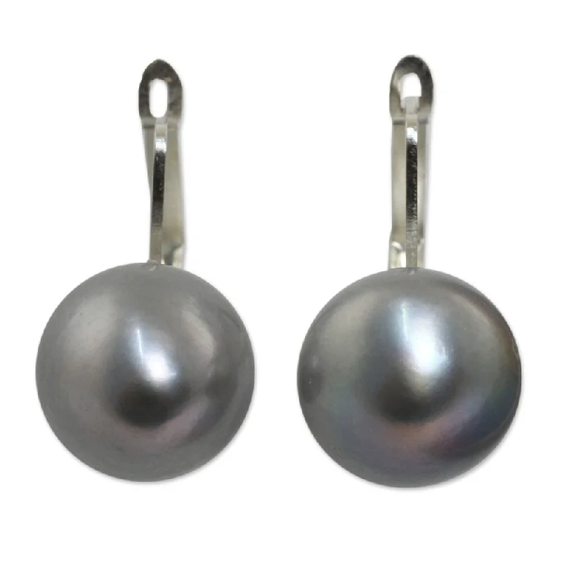 Handmade Sterling Silver Shadowy MoonPearl Earrings (Thailand)