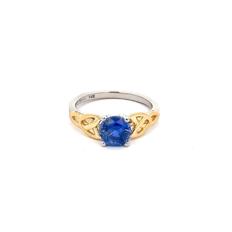 14k White and Yellow Gold with 1.53ct Blue Sapphire Trinity Ring