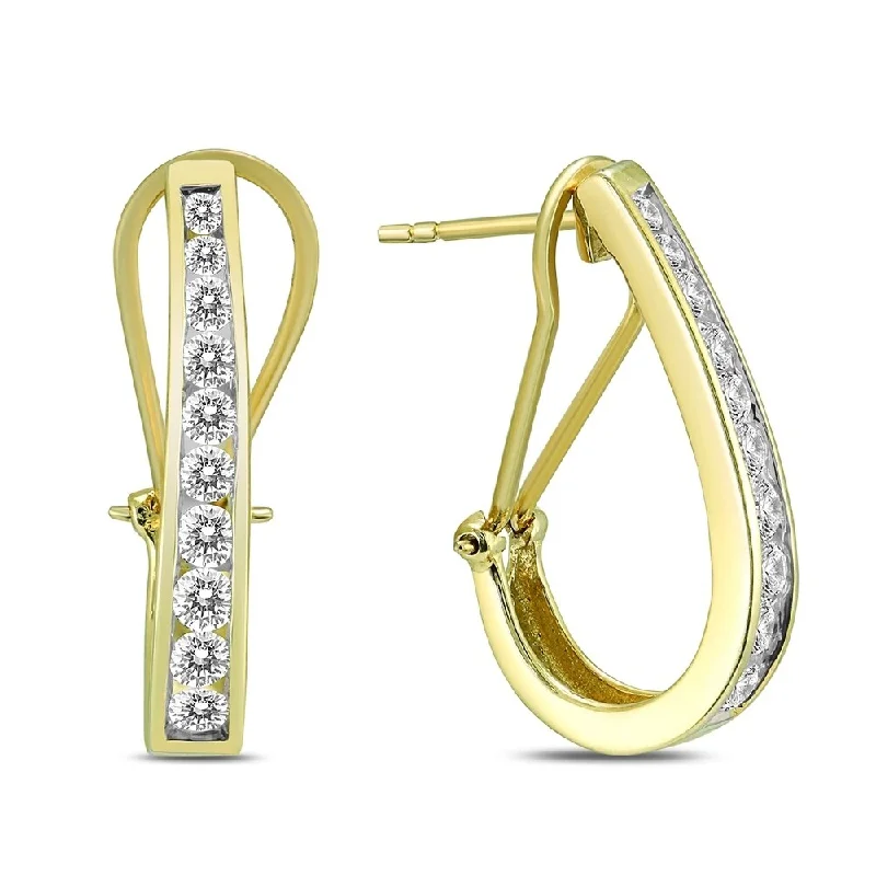 Marquee 1 Carat TW Channel-Set Diamond Omega Back Hoop Earrings in 14K Yellow Gold (H-I Color, SI1-SI2 Clarity)