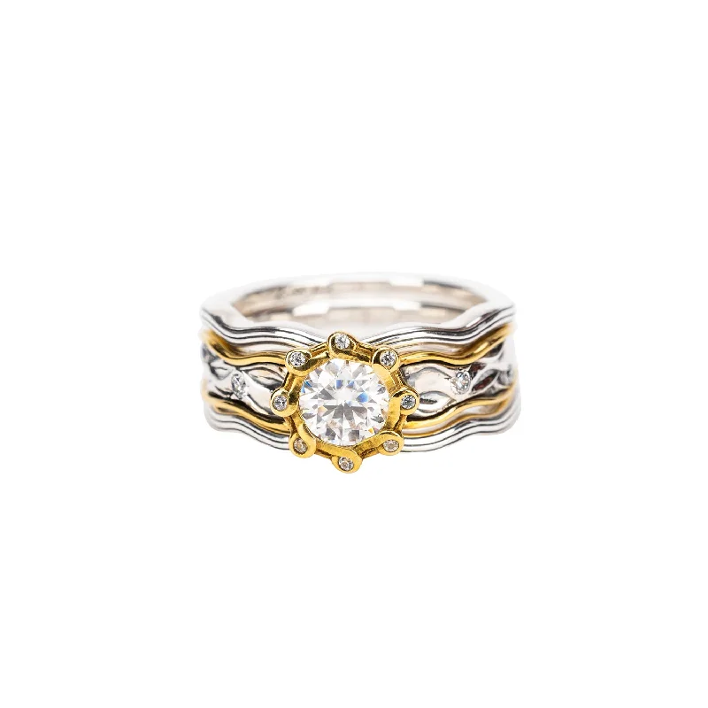 14k White and Yellow Gold Rocks n' Rivers Certified Lab Grown Diamond 3 Piece Ring