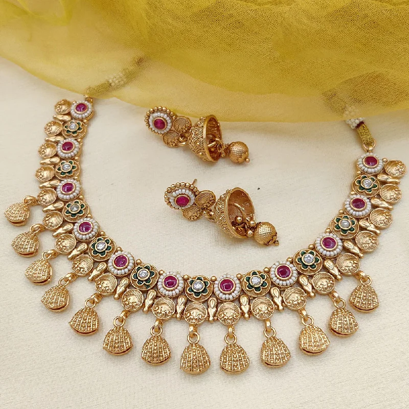 Jewel Addiction Copper Rajwadi Finish Pota Stone Necklace Set