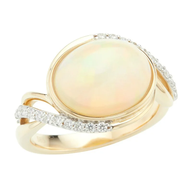 14K Gold Ethiopian Opal with Diamond Ring