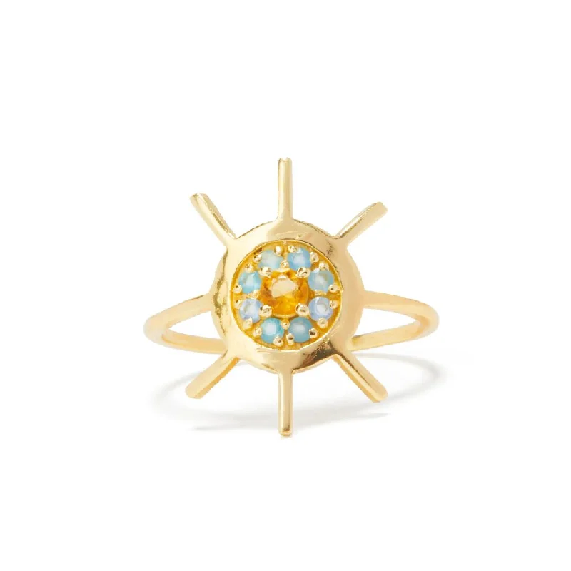 SOL Ring with Blue Chalcedony & Citrine Natural Stone